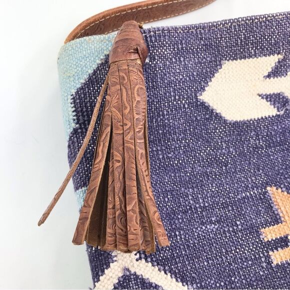 Kilim Purple Blue Tribal Ethnic Rug Design India Leather Strap Shoulder Bag - Picture 4 of 16